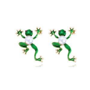 Sweet Little Pearl Jumping Frog Earrings NIP